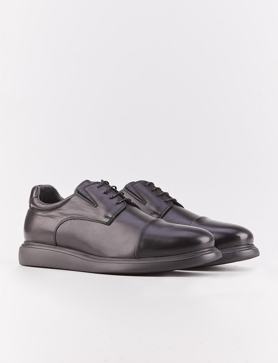 Erkek Hakiki Deri Eva Tabanlı Siyah Bağcıklı Günlük Ayakkabı