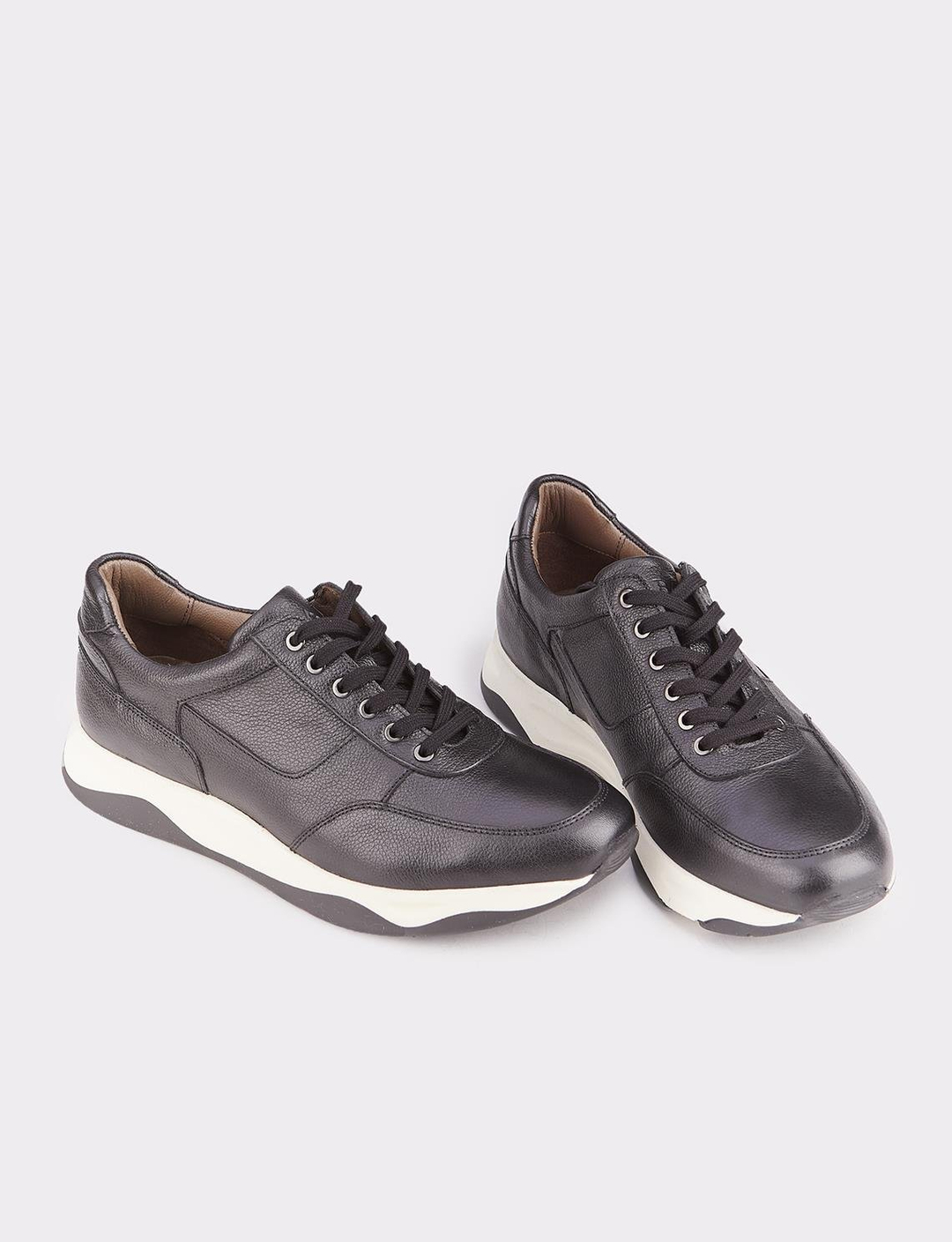 Erkek Hakiki Deri Hazır Taban Siyah Bağcıklı Spor Ayakkabı