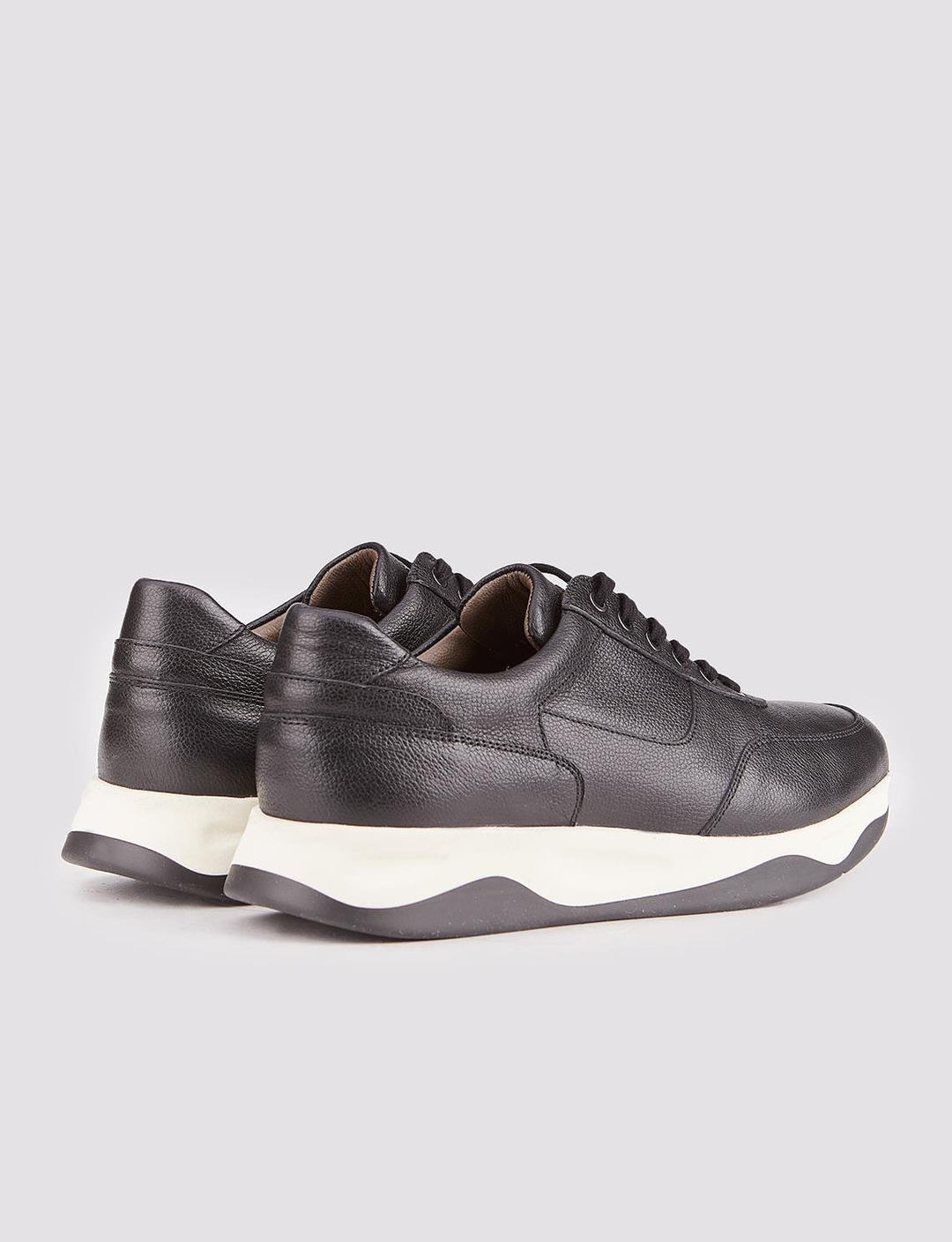 Erkek Hakiki Deri Hazır Taban Siyah Bağcıklı Spor Ayakkabı