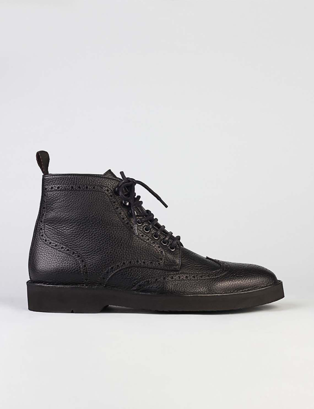 Men Black Genuine Leather Lace Up Casual Boots