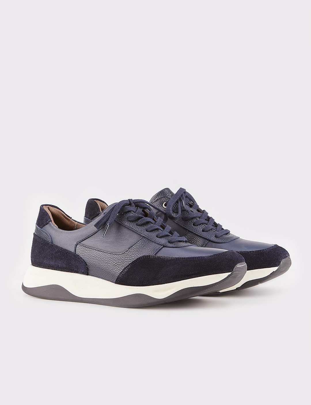 Erkek Hakiki Deri Lacivert Bağcıklı Spor Ayakkabı