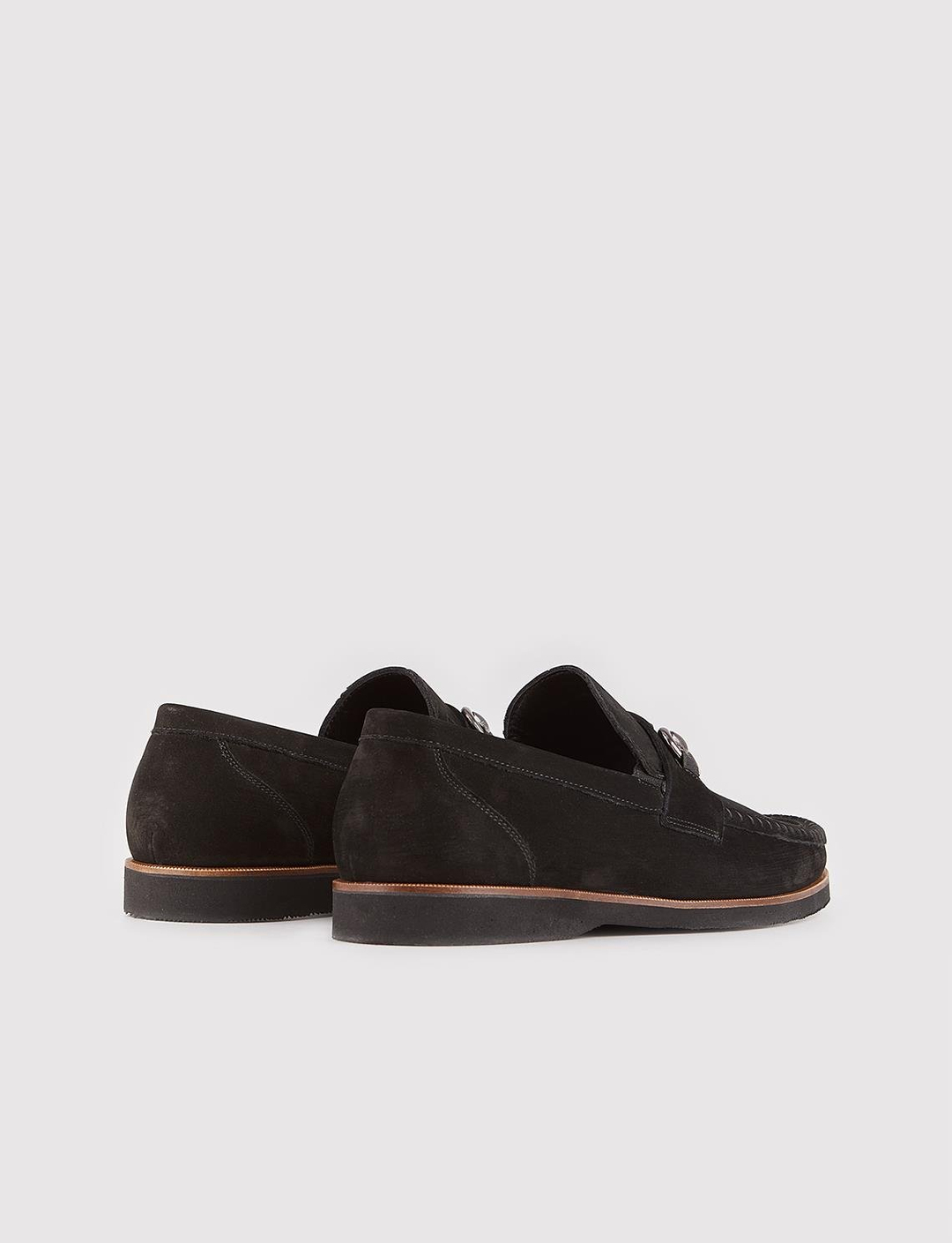 Erkek Hakiki Deri Metal Toka Aksesuarlı Siyah Günlük Ayakkabı