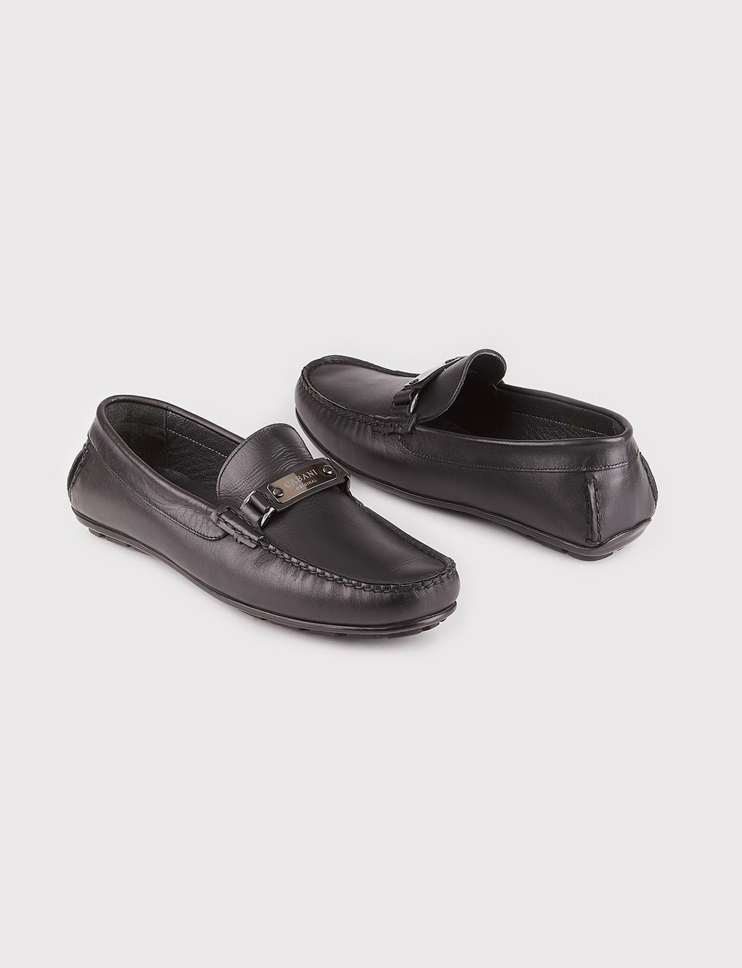 Erkek Hakiki Deri Rozet Aksesuarlı Siyah Loafer Ayakkabı