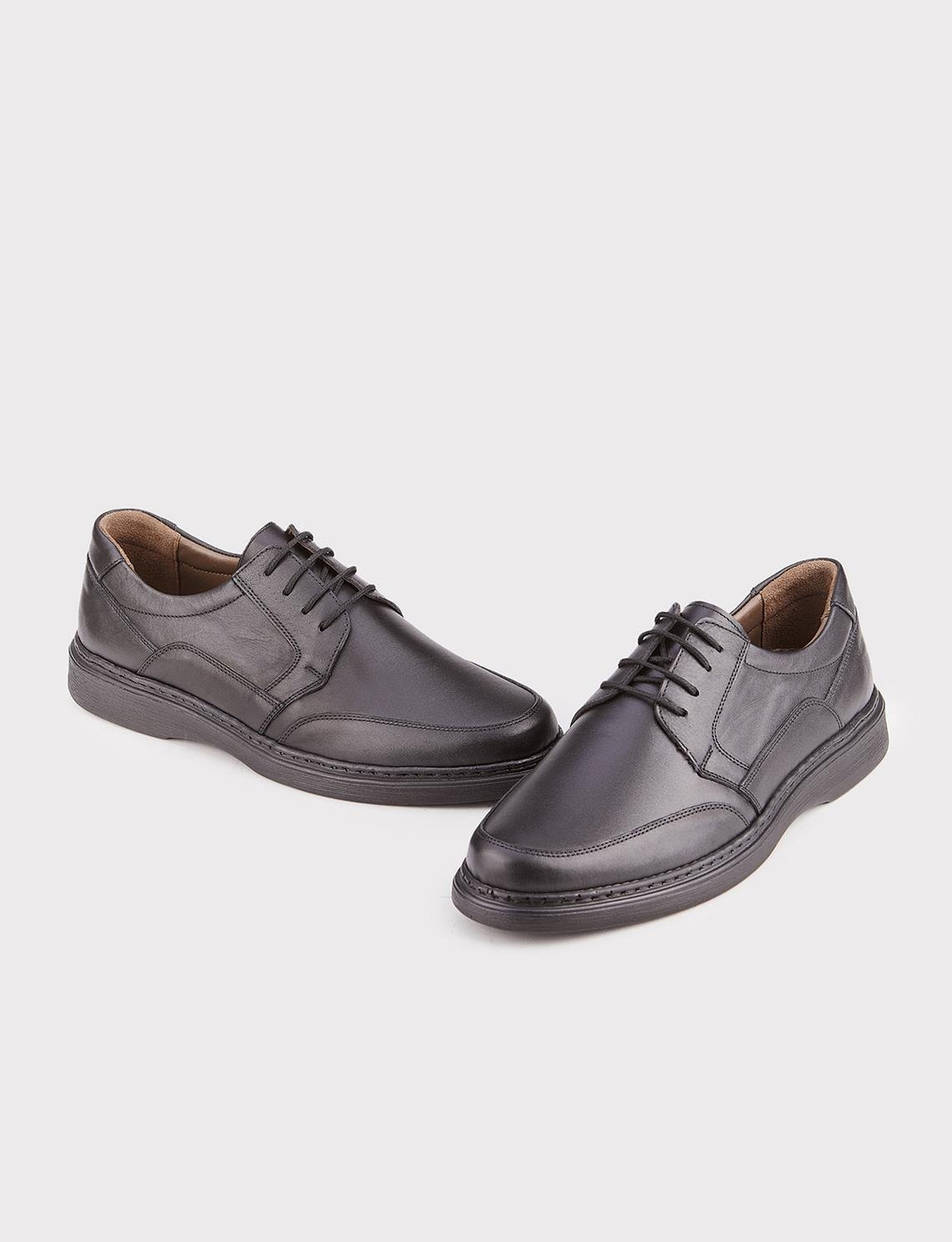 Erkek Hakiki Deri Siyah Günlük Bağcıklı Ayakkabı