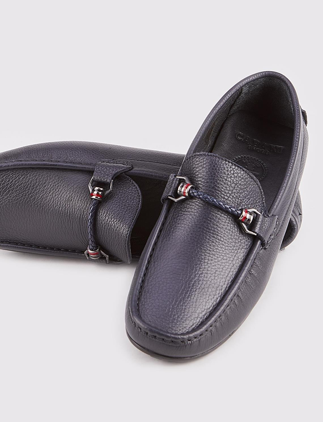 Erkek Hakiki Deri Toka Aksesuarlı Lacivert Loafer Ayakkabı