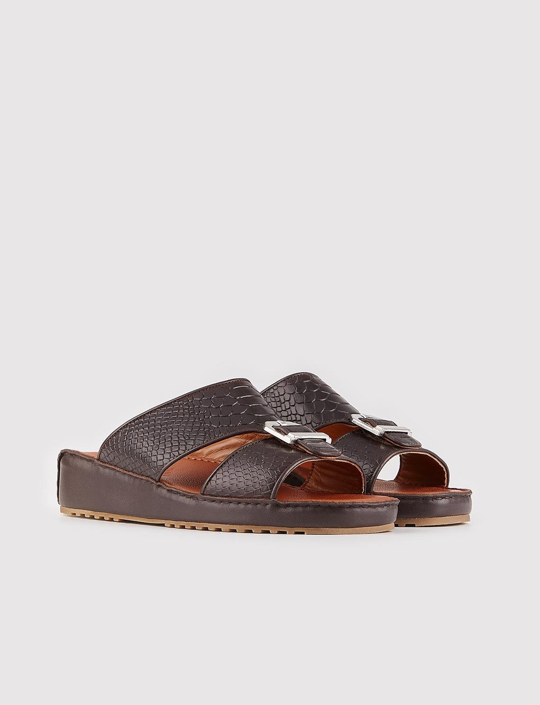 Erkek Hakiki Deri Toka Detaylı Kahverengi Terlik