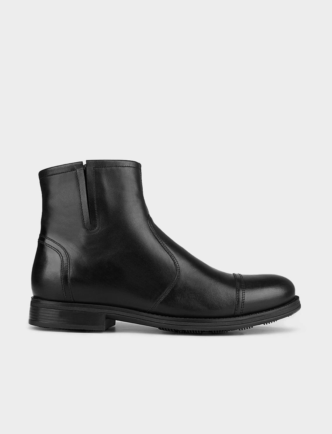 Men Black Genuine Leather Zipper Clousure Boots