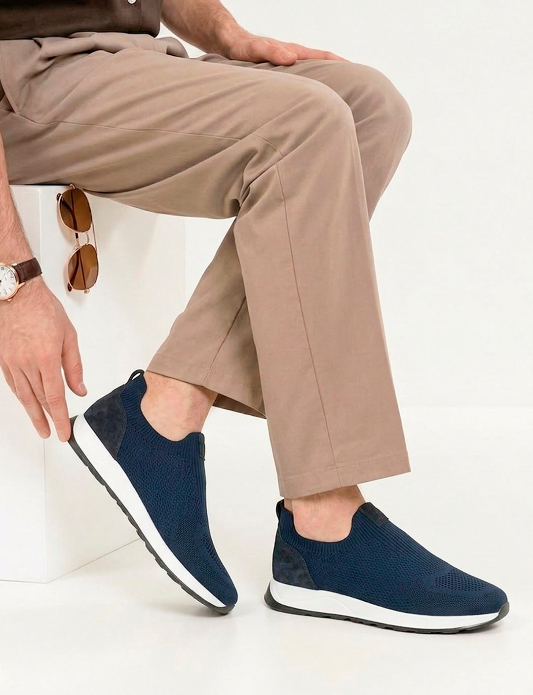 Erkek Siyah Triko Hakiki Deri Yazlık Slip-On Ayakkabı