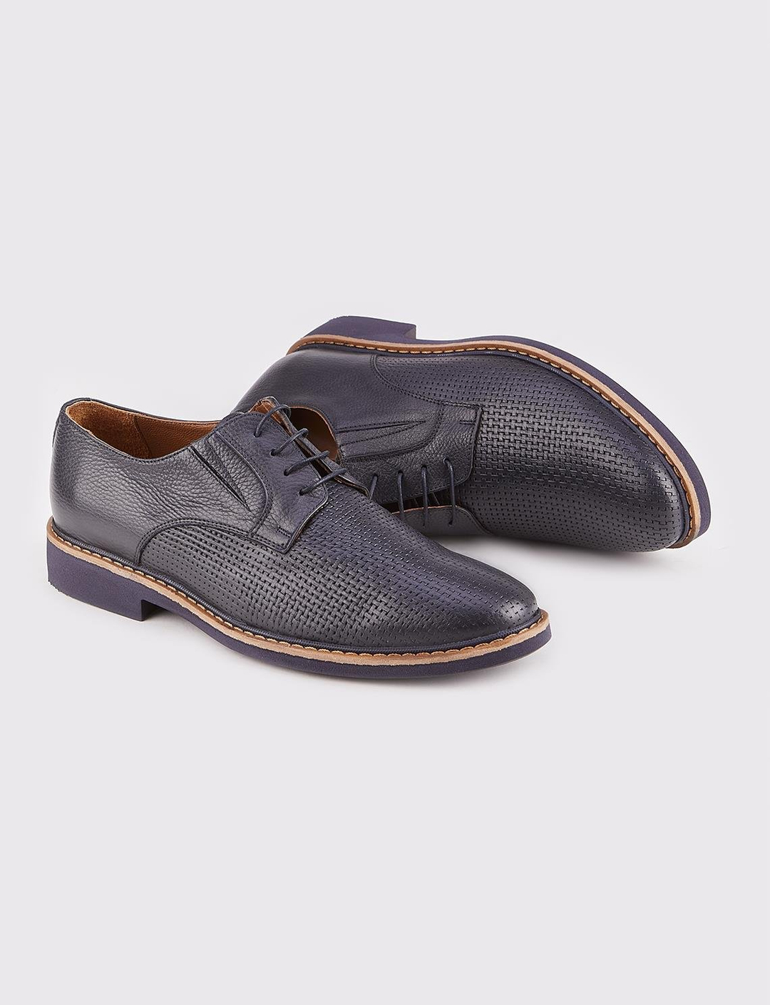 Eva Taban Hakiki Deri Lacivert Bağcıklı Erkek Günlük Ayakkabı