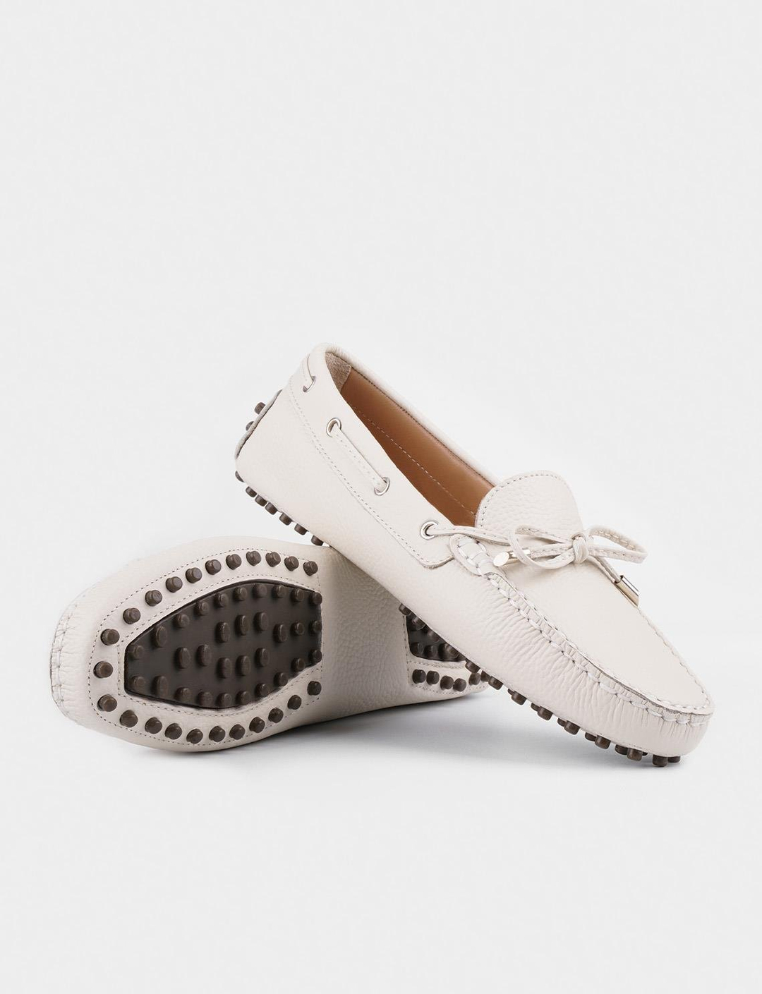 Fiyonk Bağcıklı Hakiki Deri Bej Kadın Loafer Ayakkabı