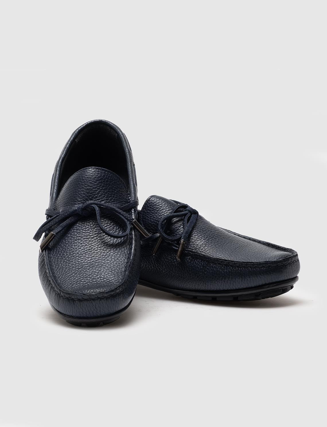 Fiyonk Detaylı Hakiki Deri Lacivert Erkek Loafer Ayakkabı