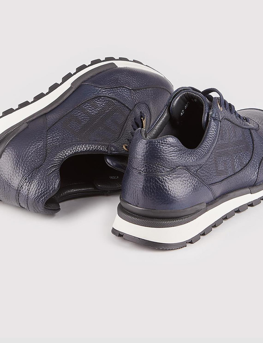 Gerçek Deri Lacivert Bağcıklı Özel Tasarımlı Erkek Sneaker Günlük Ayakkabı