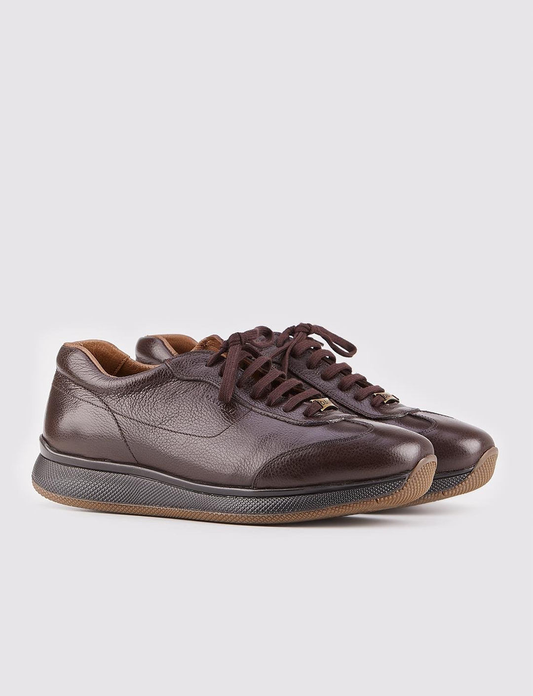 Men Brown Genuine Leather Lace Up Sneakers