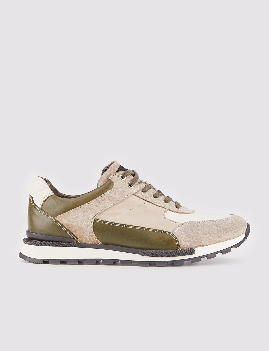 Hakiki Deri Bej Bağcıklı Erkek Spor Ayakkabı