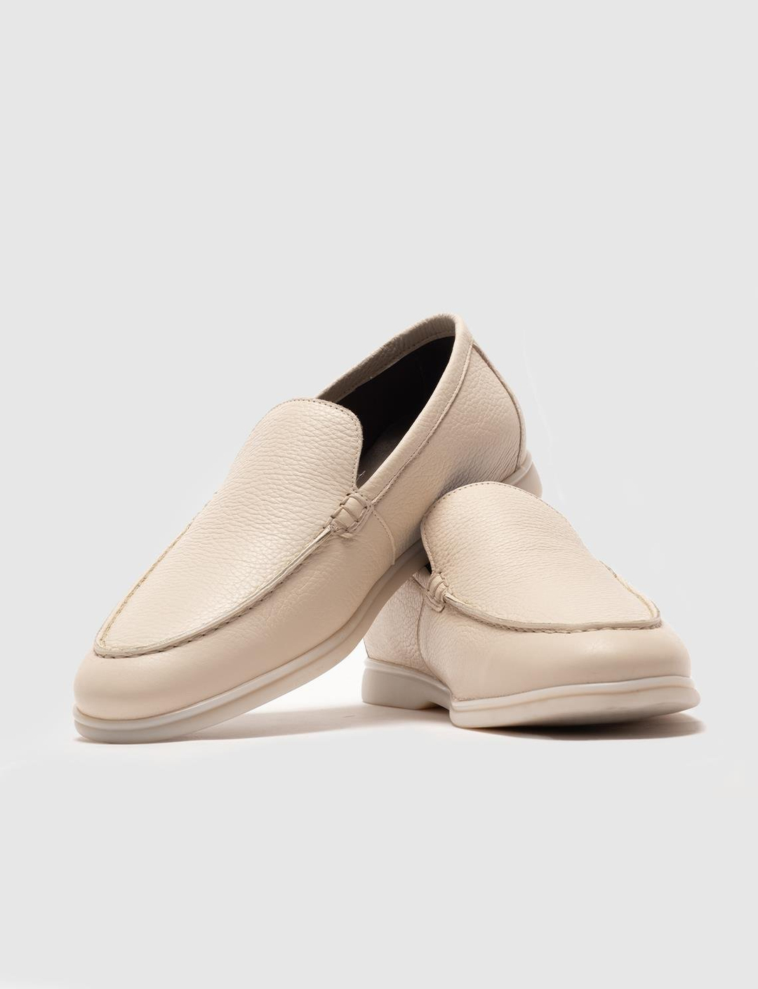 Men Beige Genuine Leather Apron Toe Slip Ons
