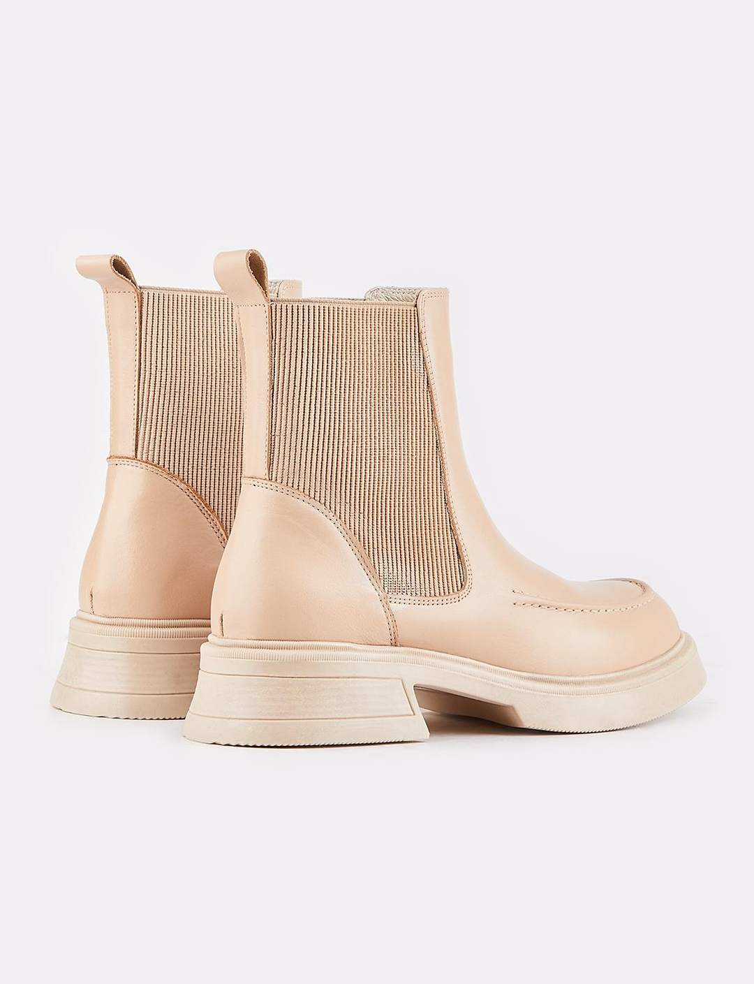 Women Beige Genuine Leather Chunky Boots