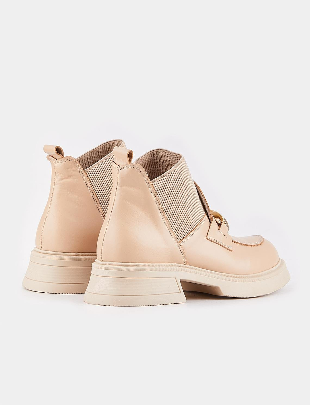 Hakiki Deri Bej Kadın Topuklu Bot