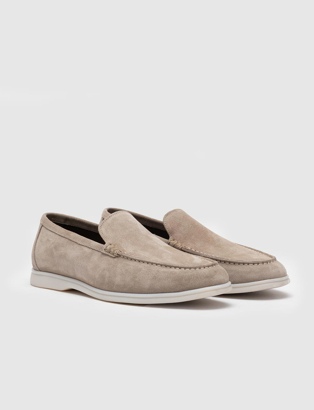 Men Beige Genuine Leather Suede Slip Ons