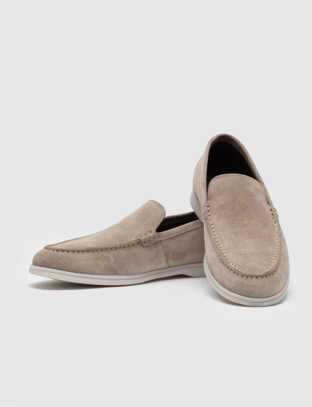 Men Beige Genuine Leather Suede Slip Ons