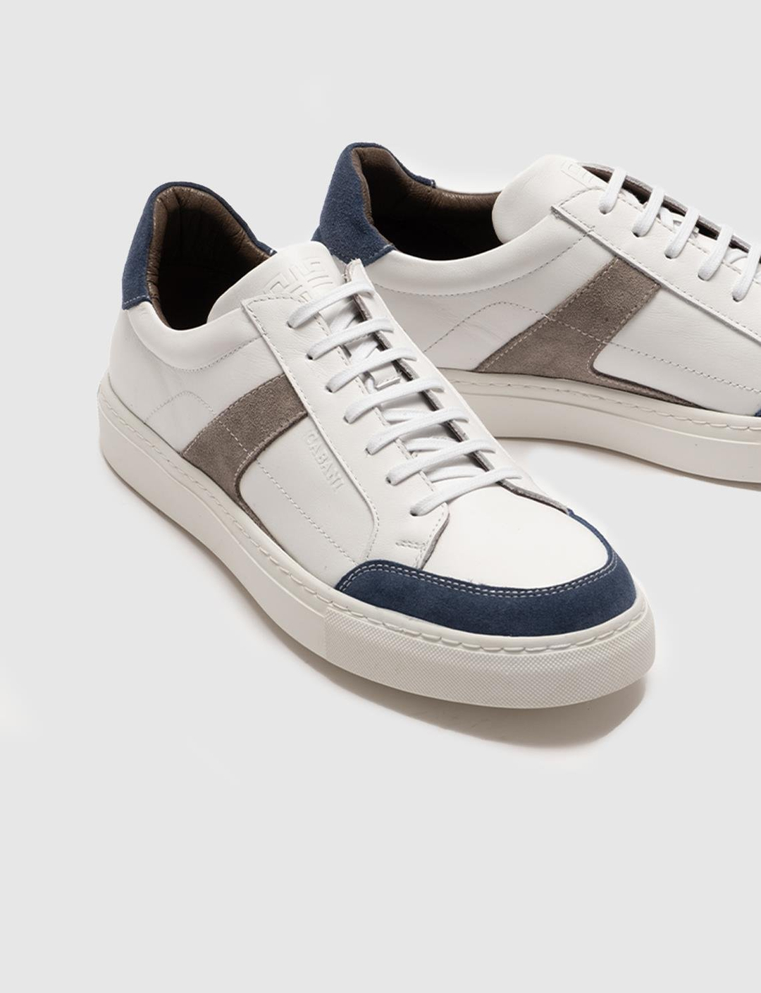Men White Genuine Leather Color Block Detail Sneakers
