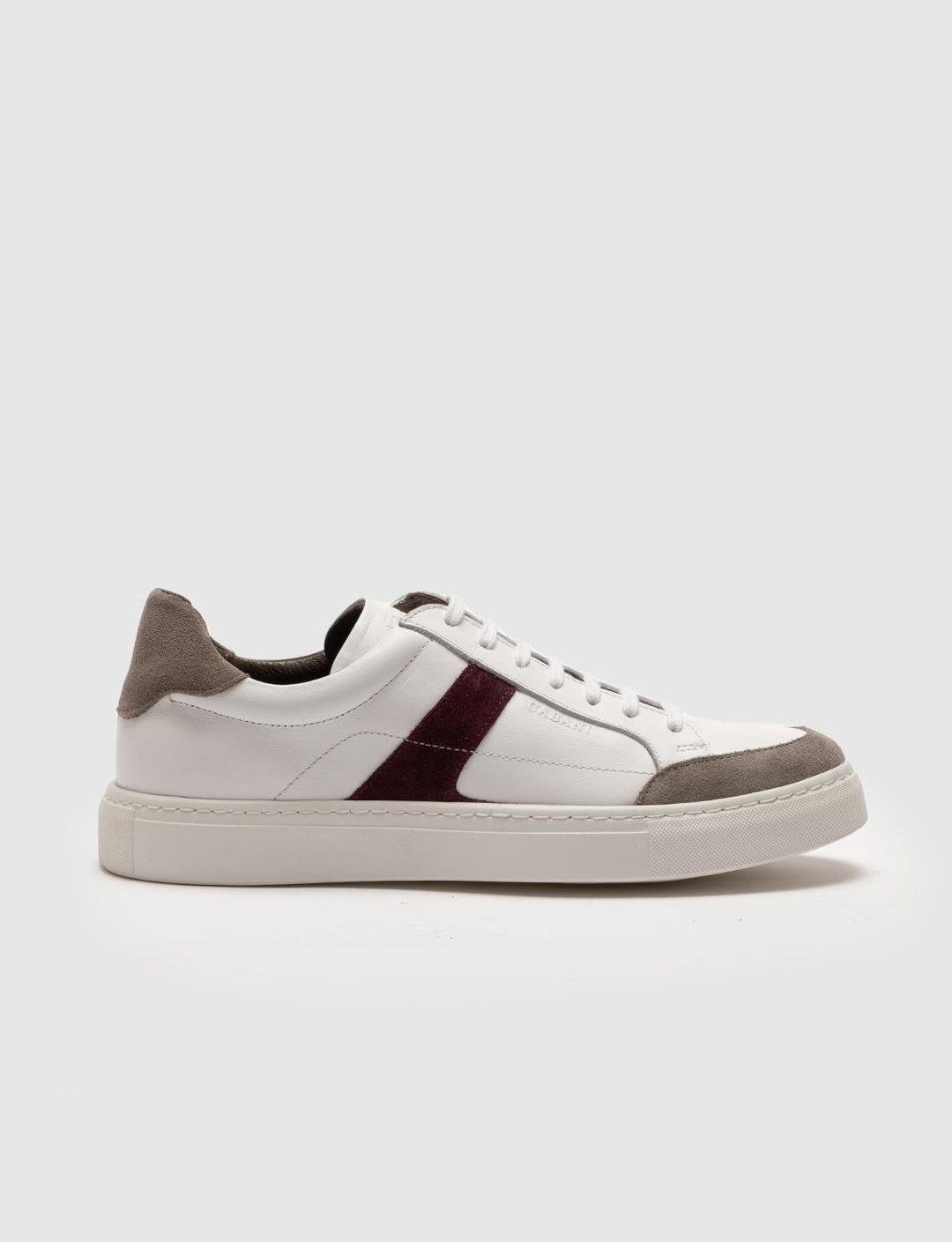 Men White Genuine Leather Color Block Detail Sneakers