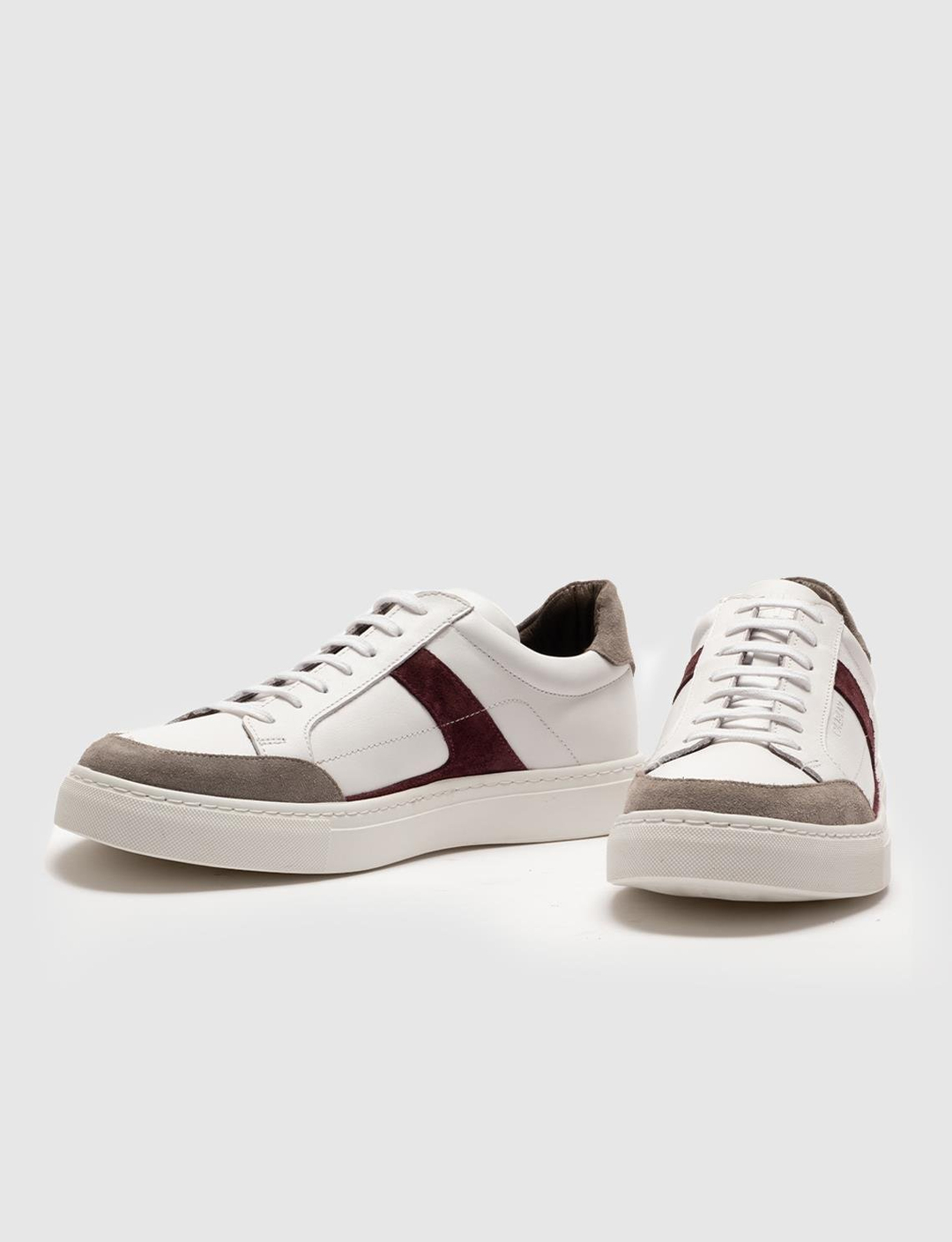 Men White Genuine Leather Color Block Detail Sneakers