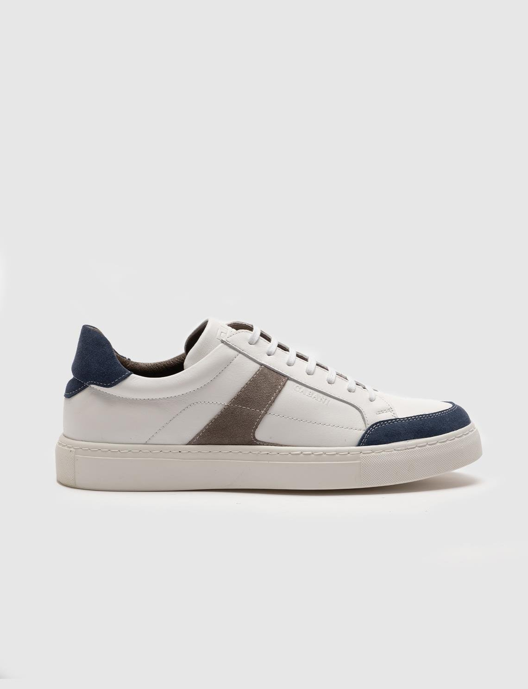Men White Genuine Leather Color Block Detail Sneakers