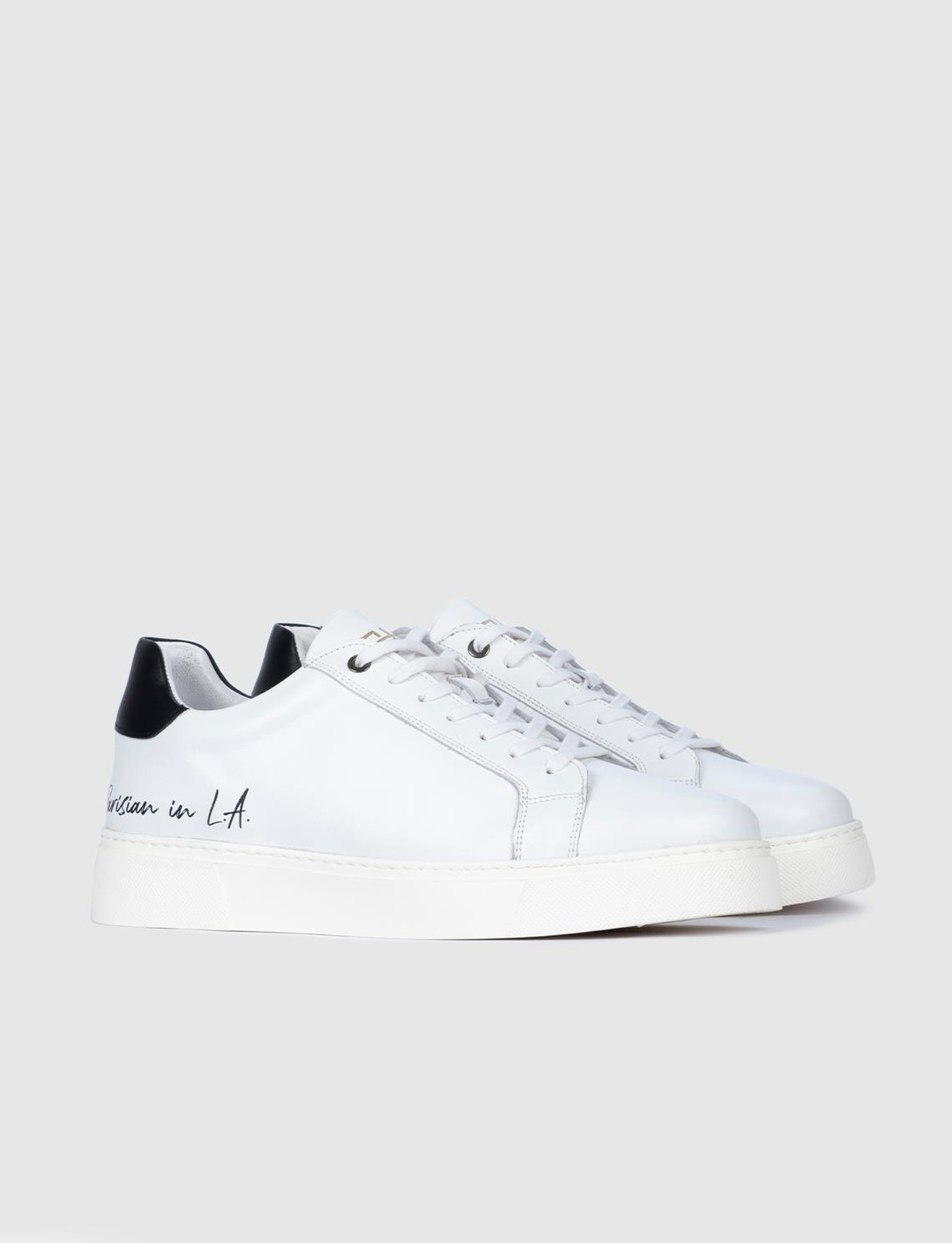 Hakiki Deri Beyaz-Siyah Bağcıklı Erkek Spor Ayakkabı