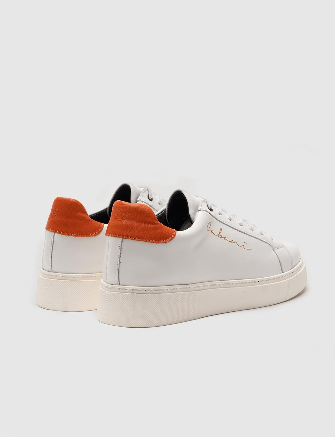 Hakiki Deri Beyaz-Turuncu Bağcıklı Erkek Spor Ayakkabı