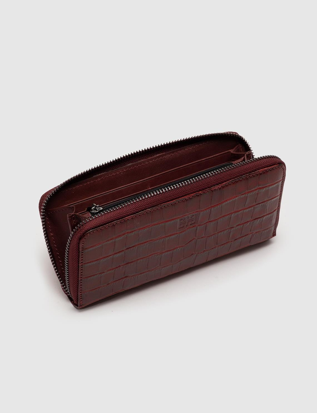 Women Burgundy Genuine Leather Zip Around Wallet