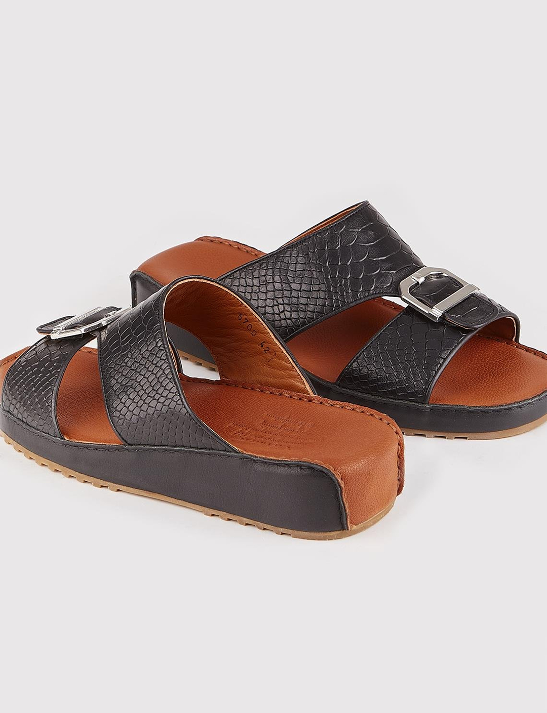 Hakiki Deri Çift Bantlı Siyah Erkek Terlik