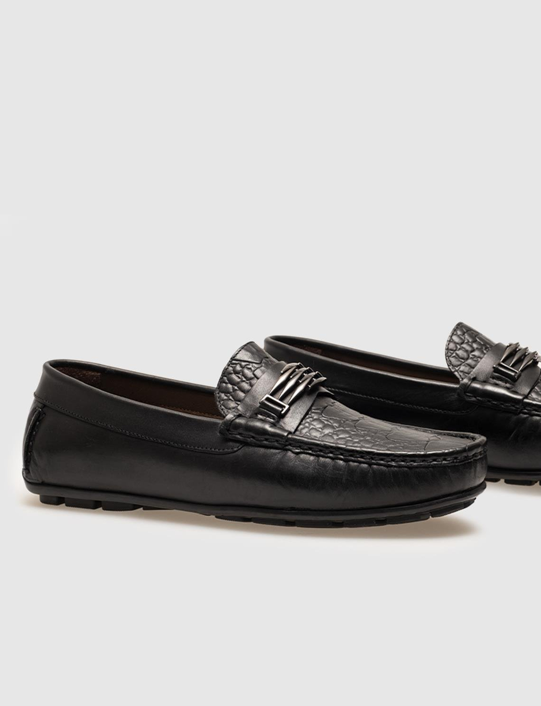 Hakiki Deri Detaylı Siyah Erkek Loafer