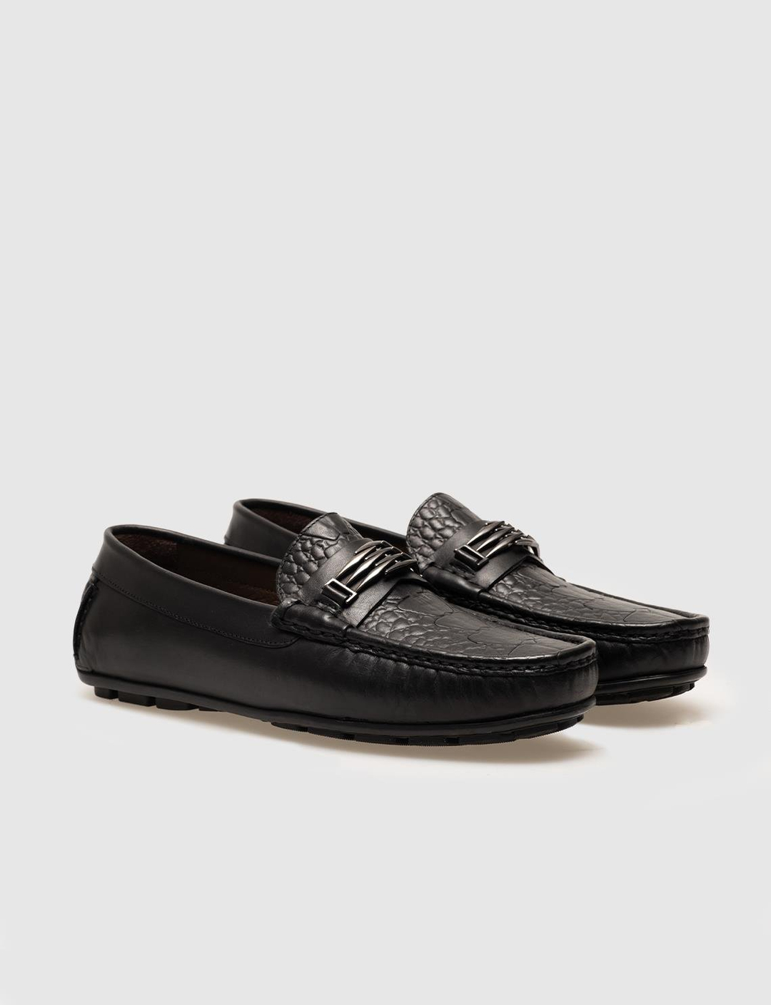 Hakiki Deri Detaylı Siyah Erkek Loafer
