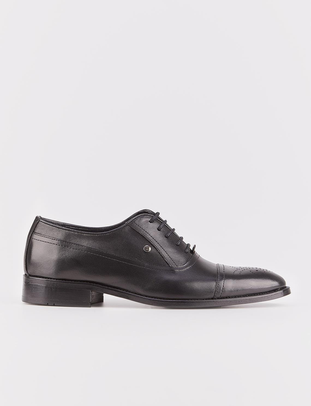 Men Black Genuine Leather Cap Toe Dress Shoes