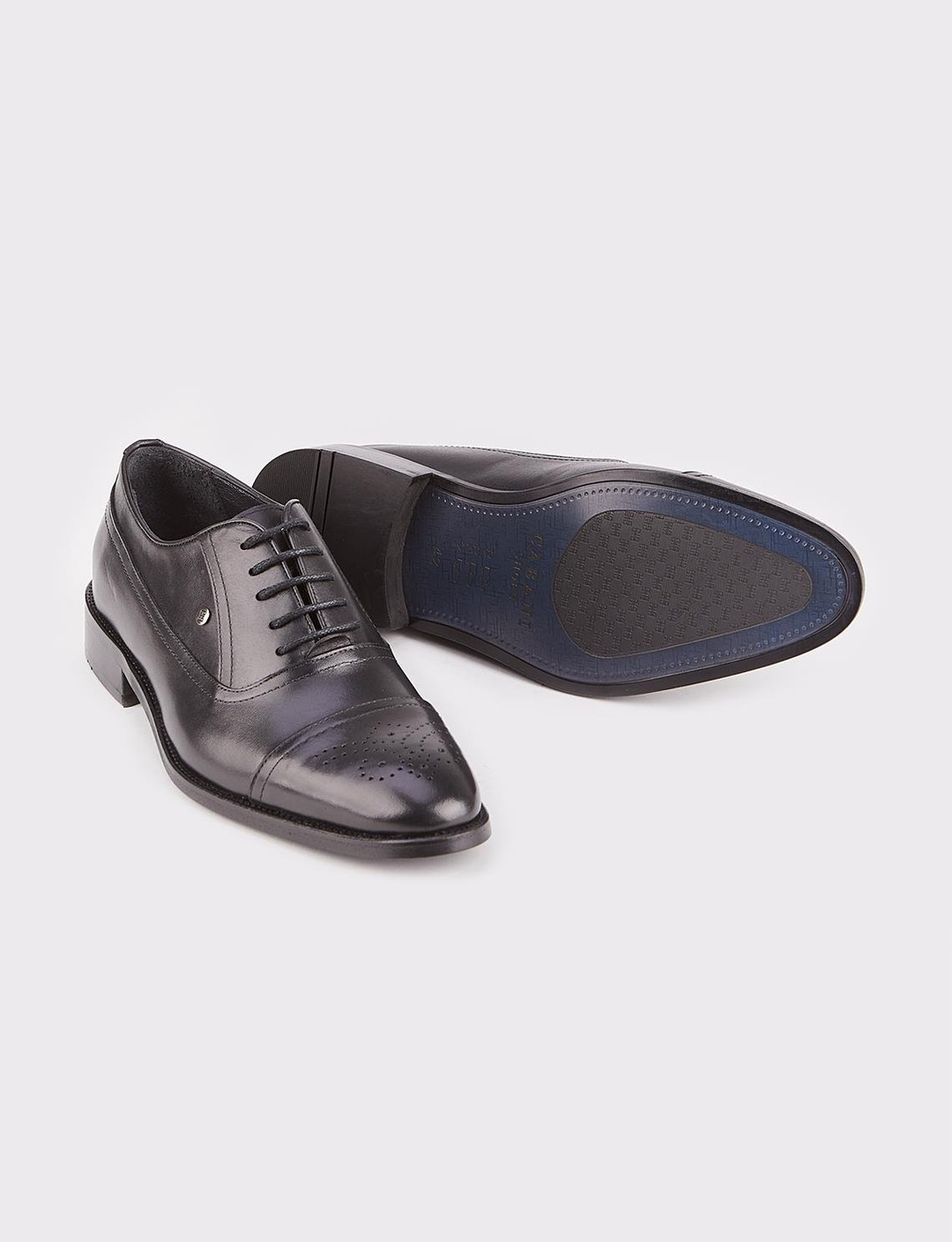 Men Black Genuine Leather Cap Toe Dress Shoes