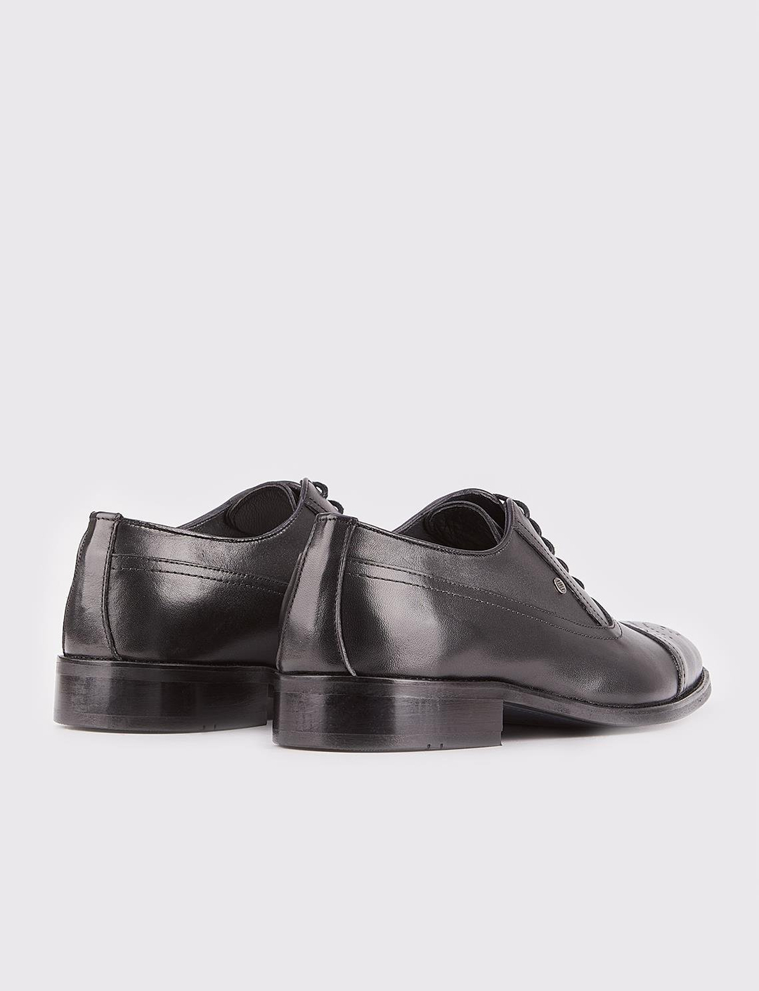 Men Black Genuine Leather Cap Toe Dress Shoes