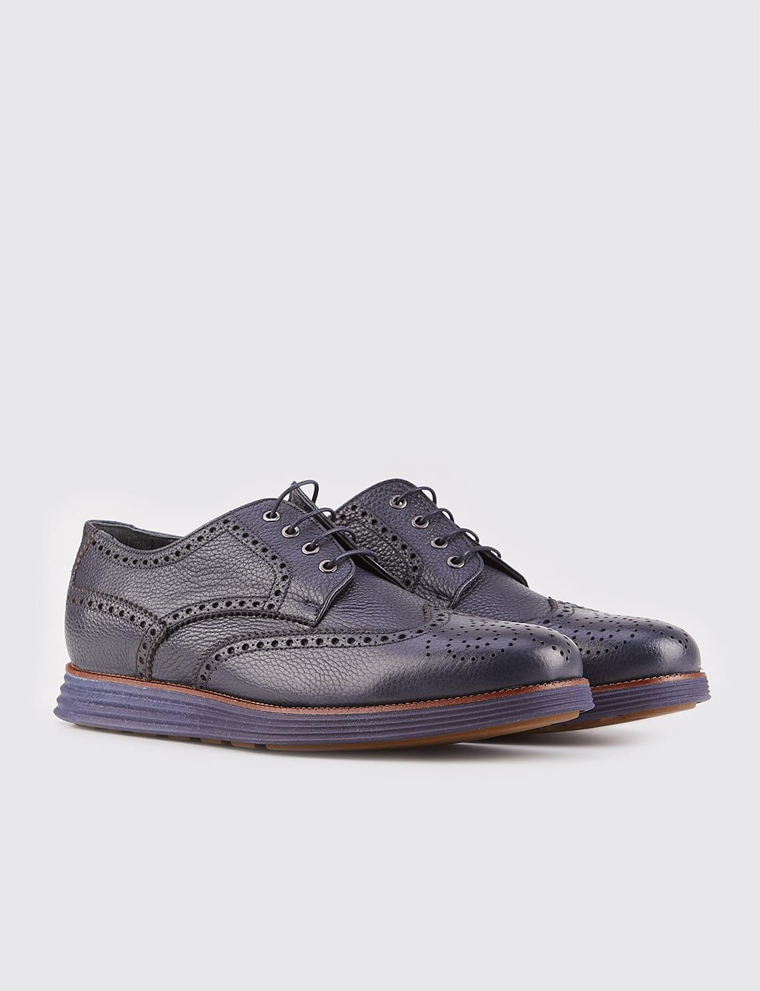 Men Navy Blue Genuine Leather Casual Shoes