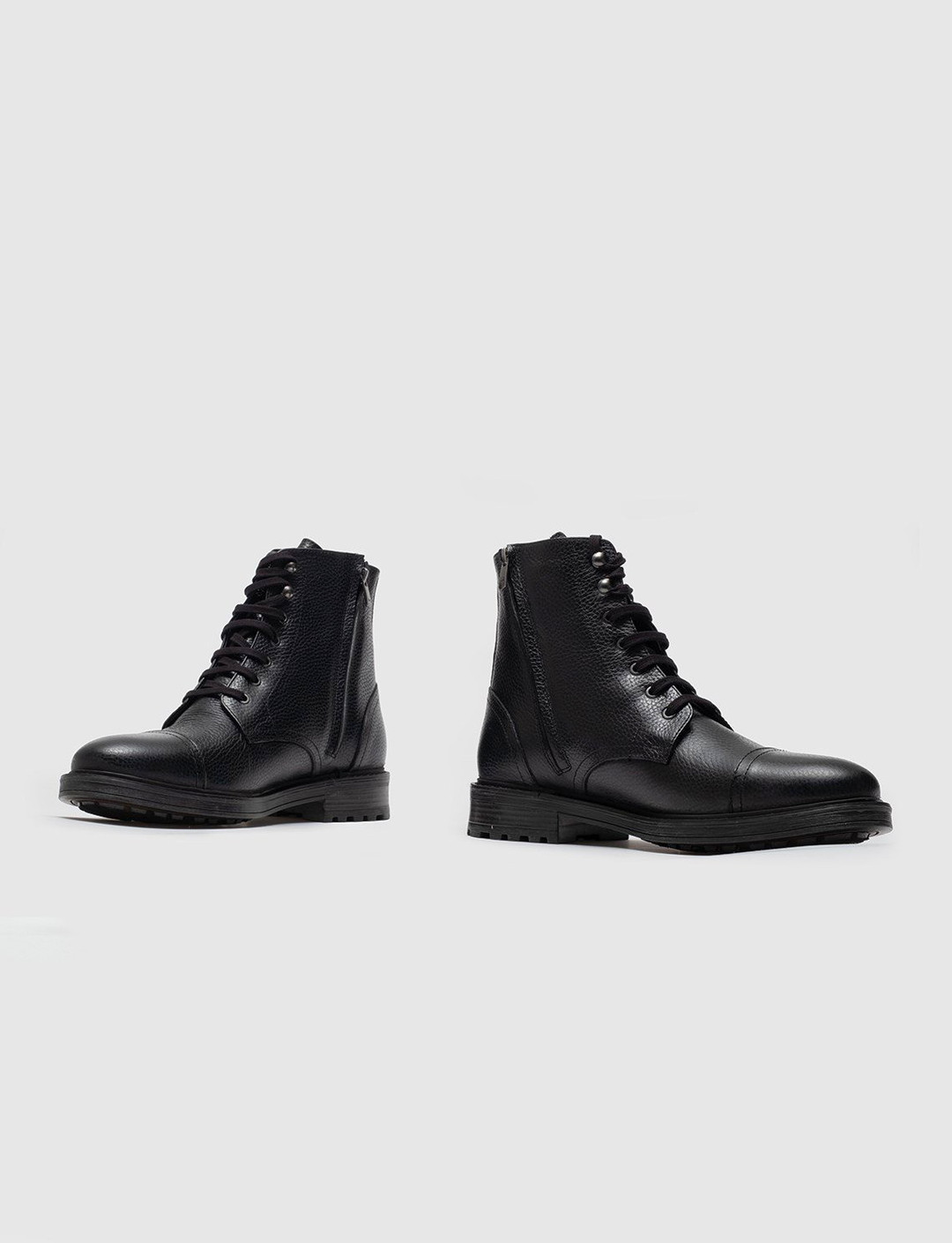 Hakiki Deri Erkek Siyah Bağcıklı Fermuarlı Günlük Bot