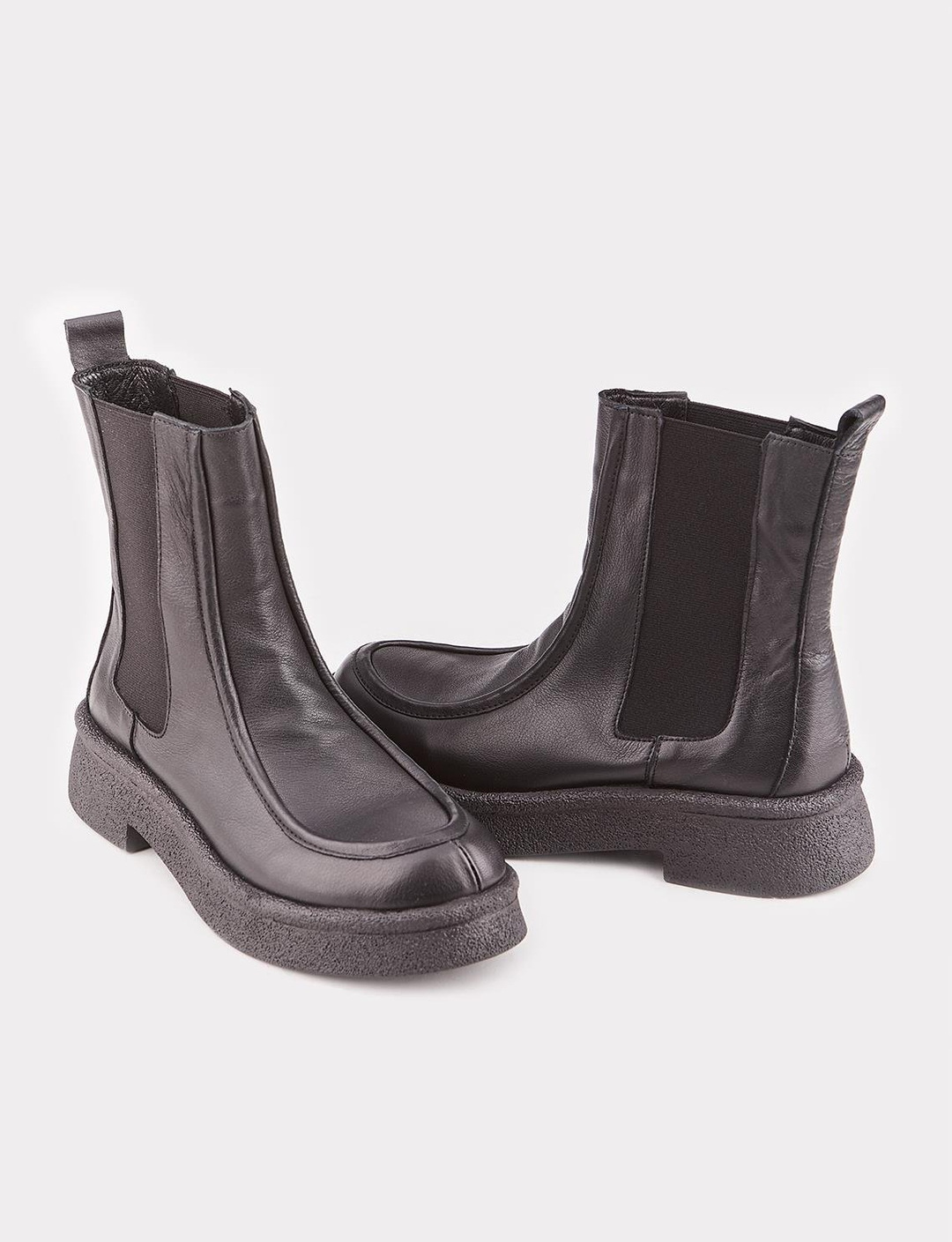 Hakiki Deri Eva Taban Siyah Kadın Günlük Bot