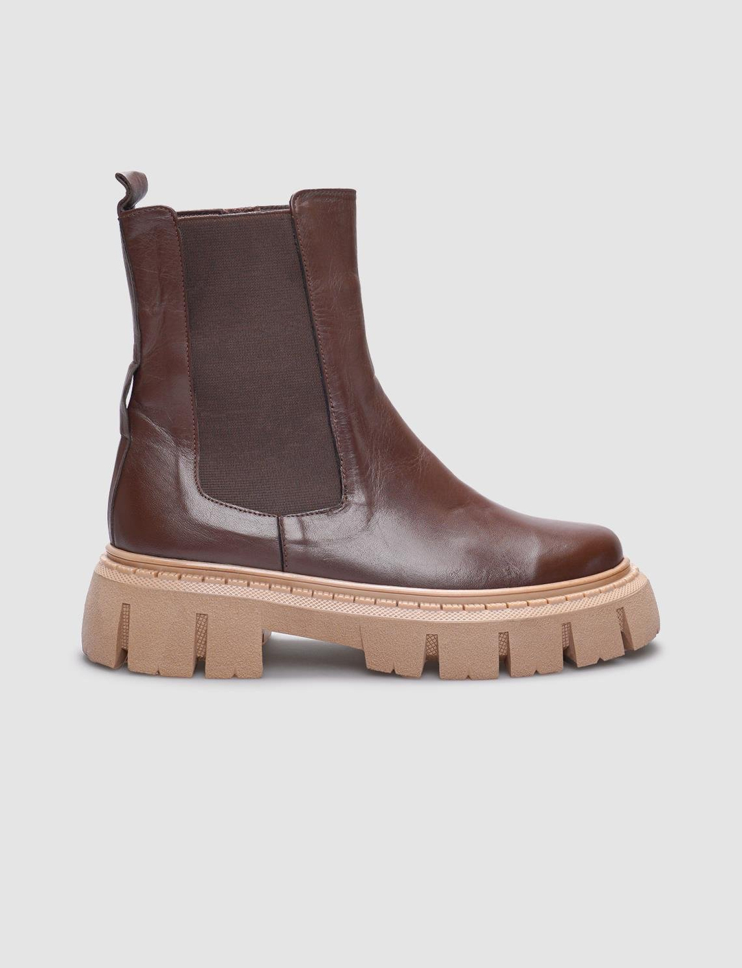 Hakiki Deri Fermuarlı Kahverengi Kadın Günlük Bot