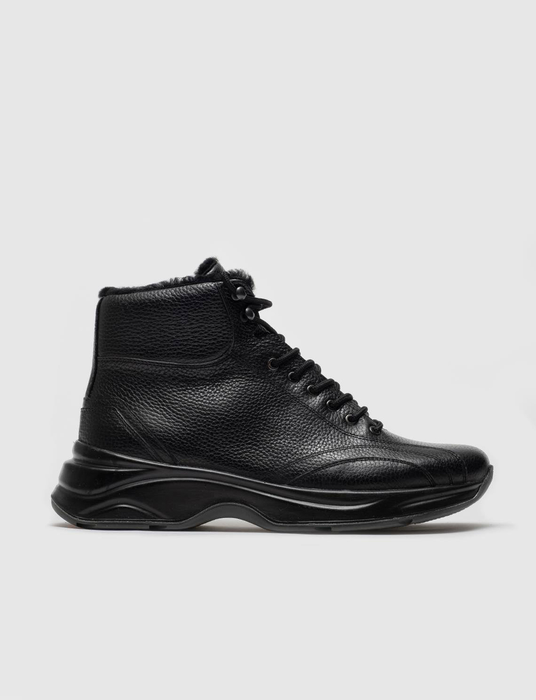 Genuine Leather Black Furry Casual Boots