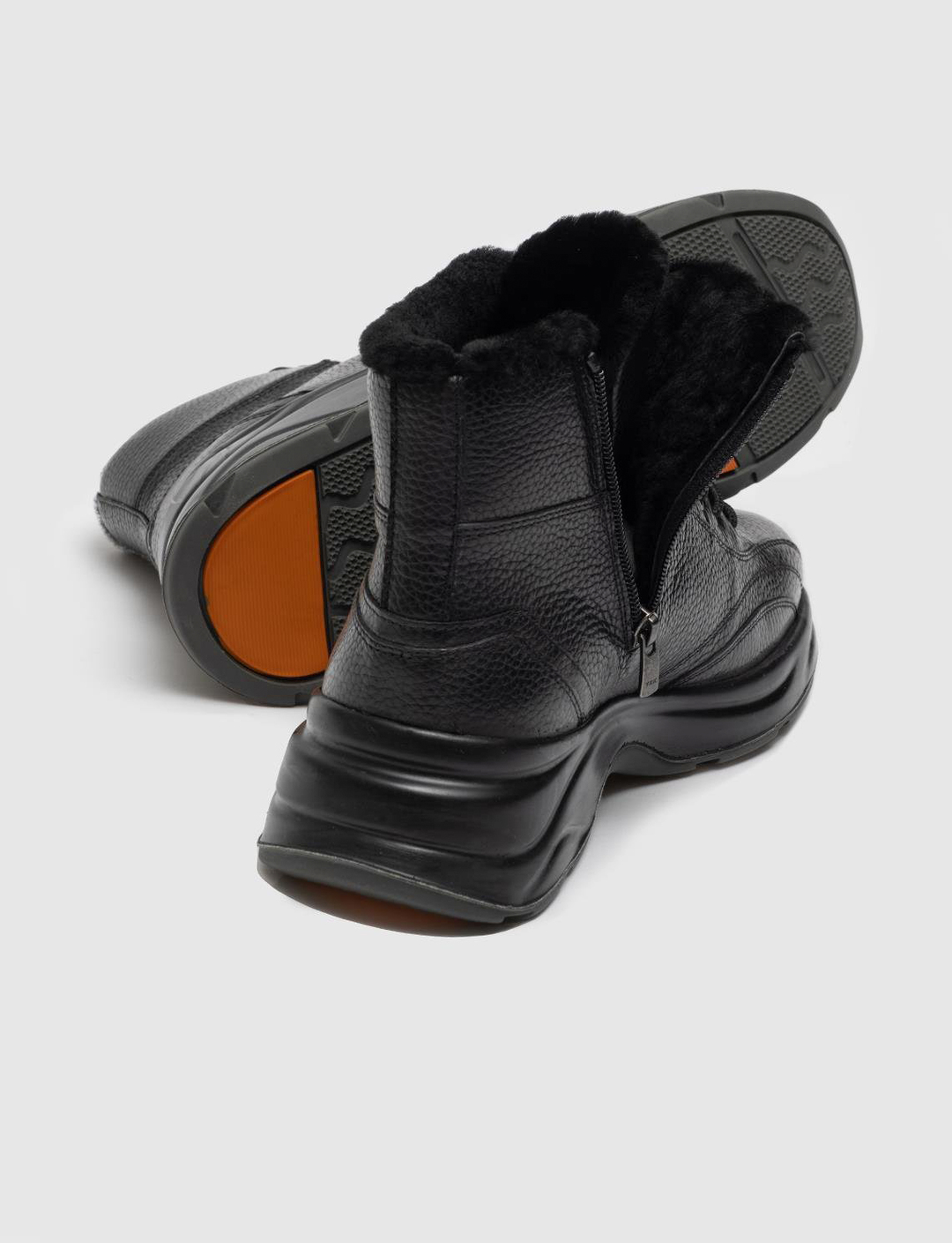 Genuine Leather Black Furry Casual Boots