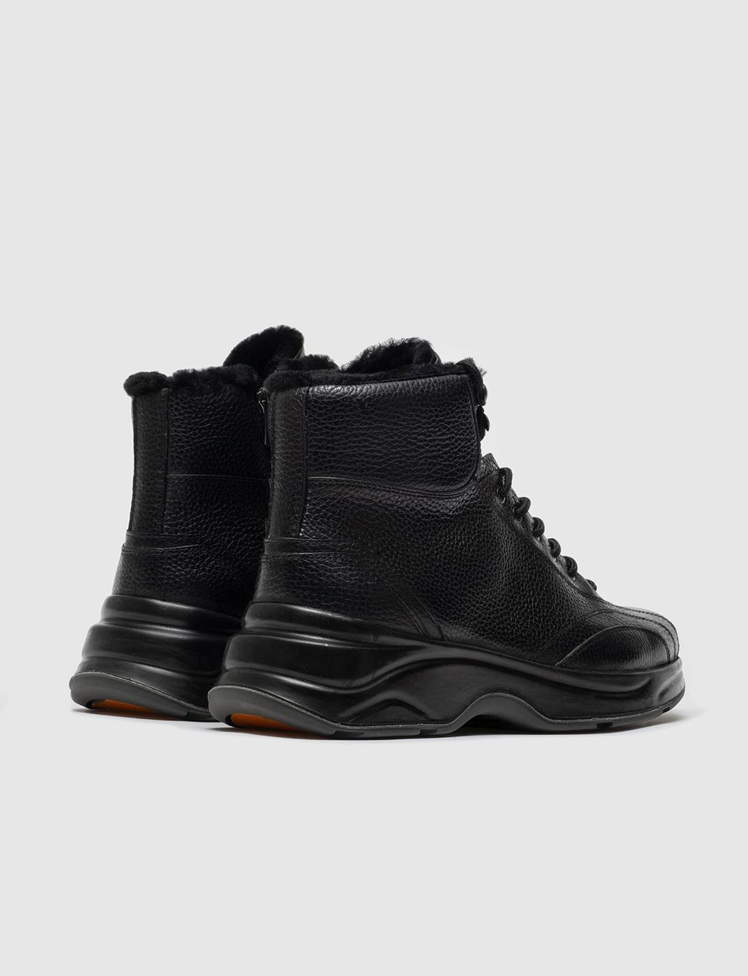 Genuine Leather Black Furry Casual Boots