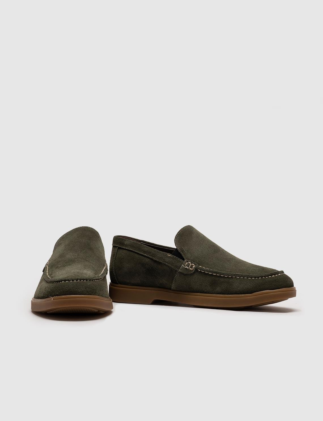 Men Khaki Suede Genuine Leather Loafers