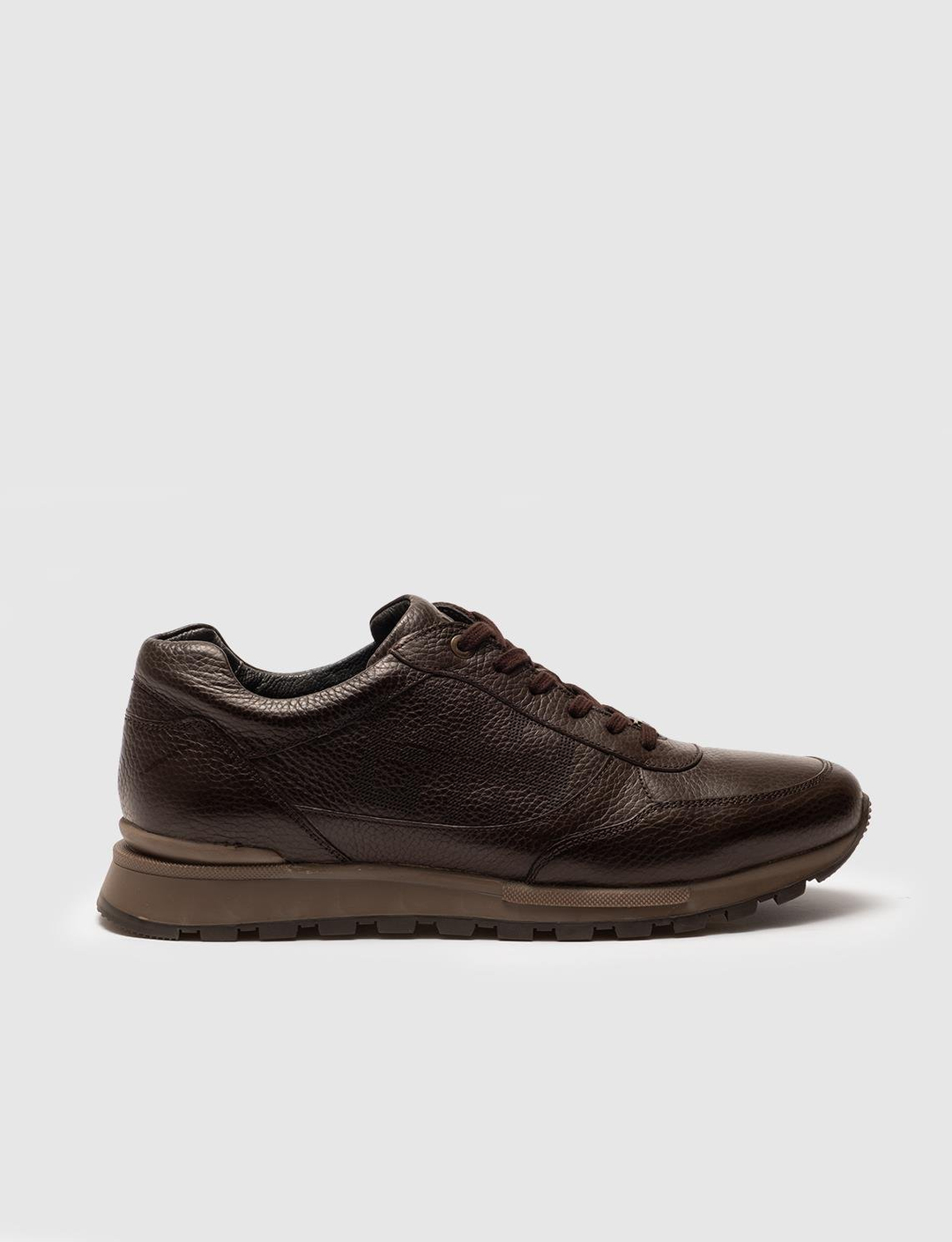 Men Brown Genuine Leather Lace Up Sneakers