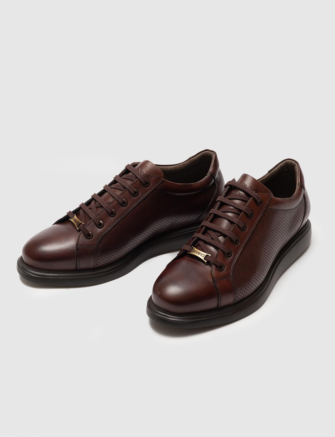 Men Brown Genuine Leather Lace Up Sneakers