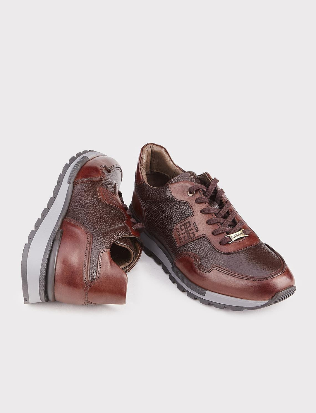 Men Brown Genuine Leather Lace Up Sneakers