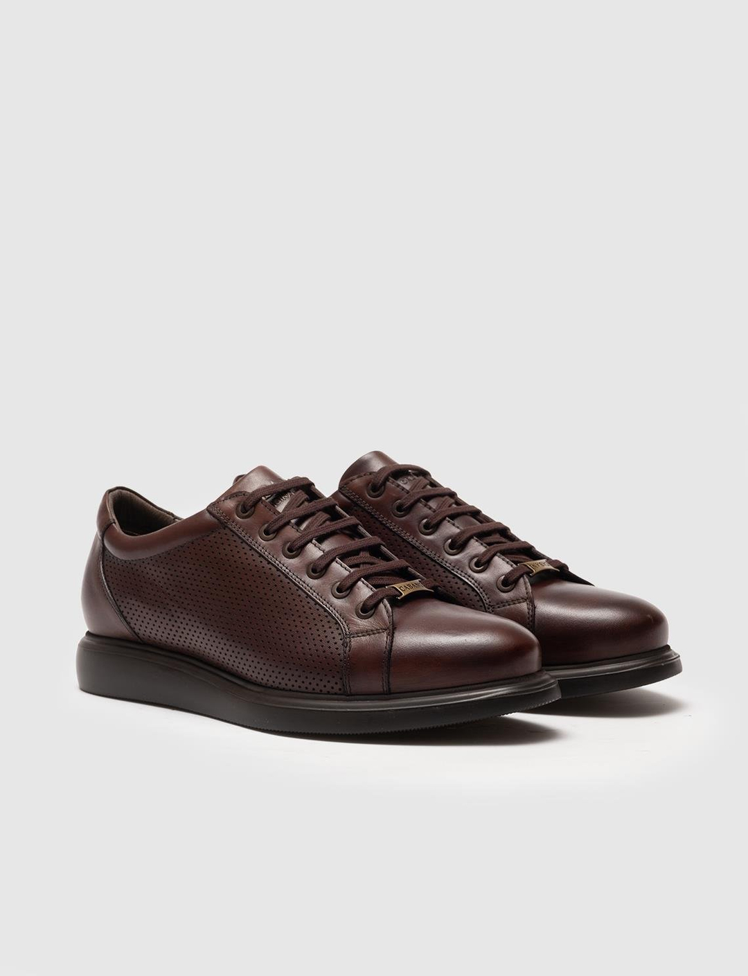 Men Brown Genuine Leather Lace Up Sneakers