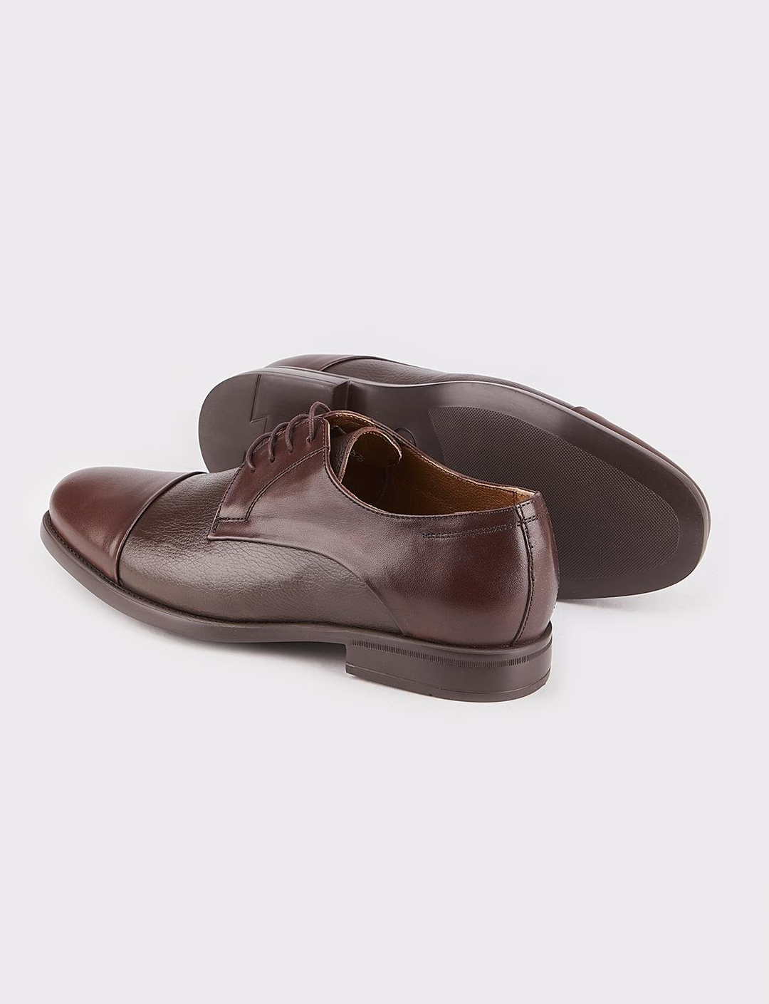 Hakiki Deri Kahverengi Doğal Lateks Dolgu Taban Bağcıklı Erkek Klasik Ayakkabı