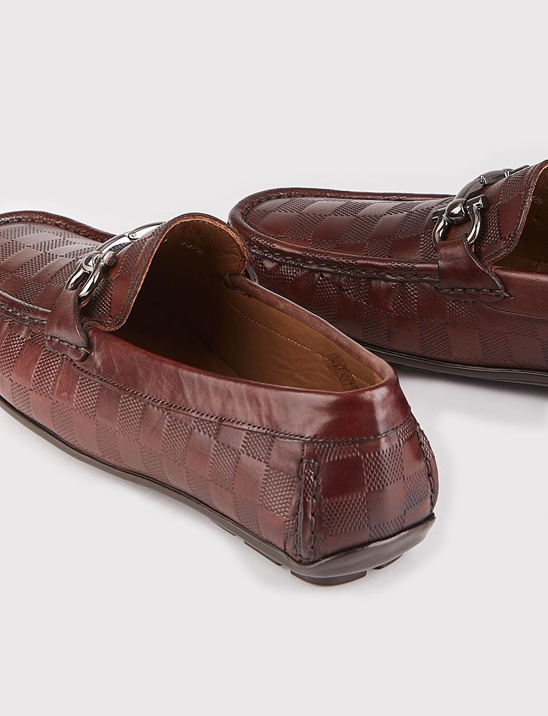 Hakiki Deri Kahverengi Ekose Detaylı Erkek Loafer Ayakkabı